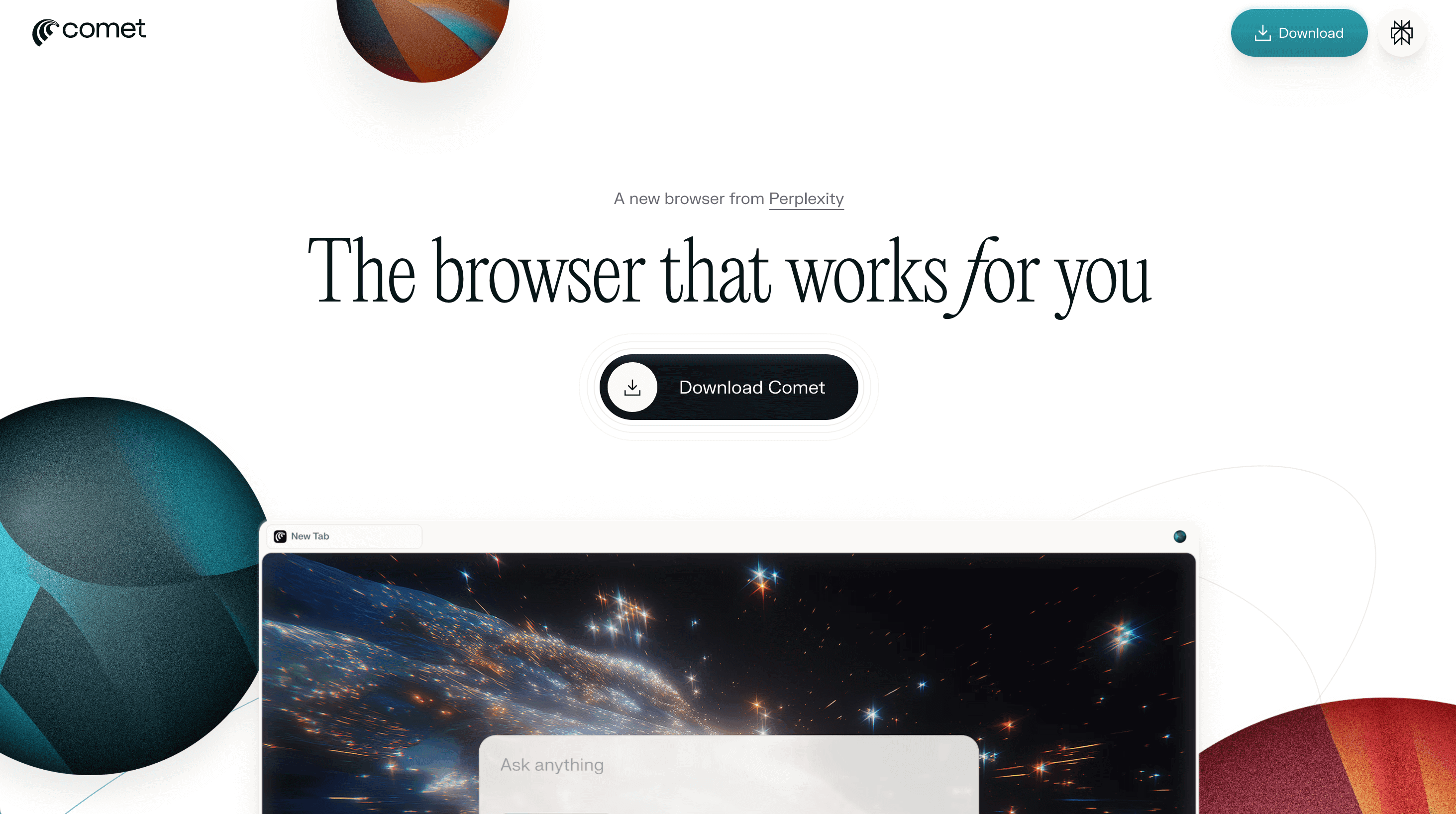 Comet Browser screenshot